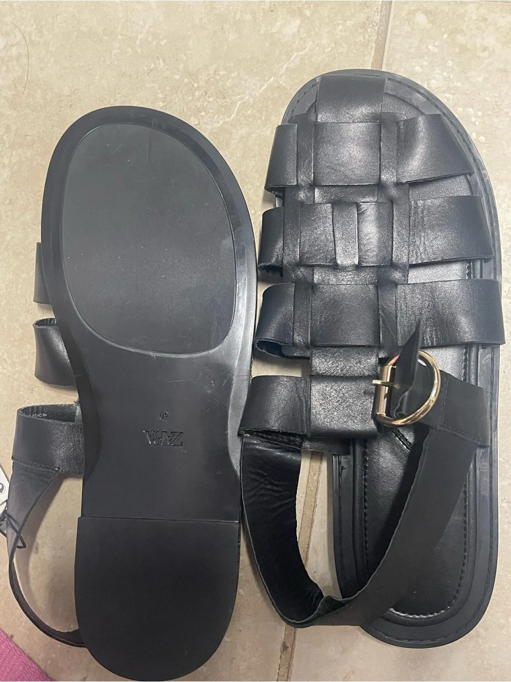 Brand new with tags- Zara Black Leather Flat Sandals - Picture 7 of 9